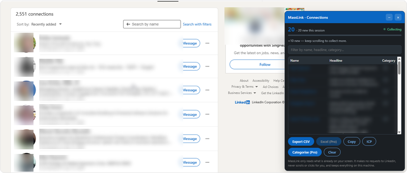 MassLink capturing LinkedIn connections
