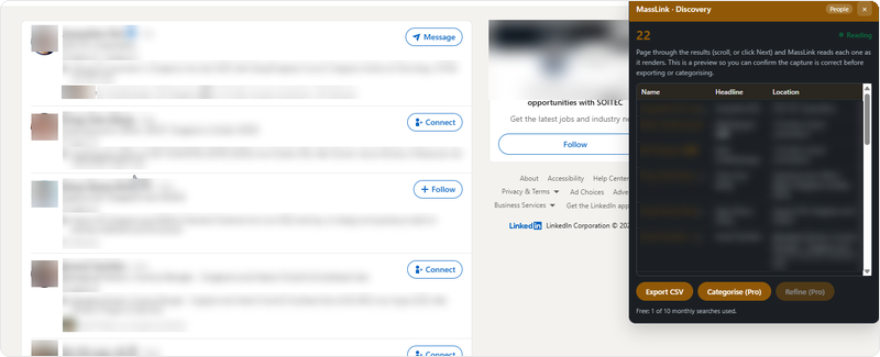 MassLink people search discovery with AI scoring