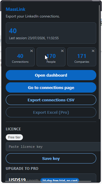 MassLink extension popup